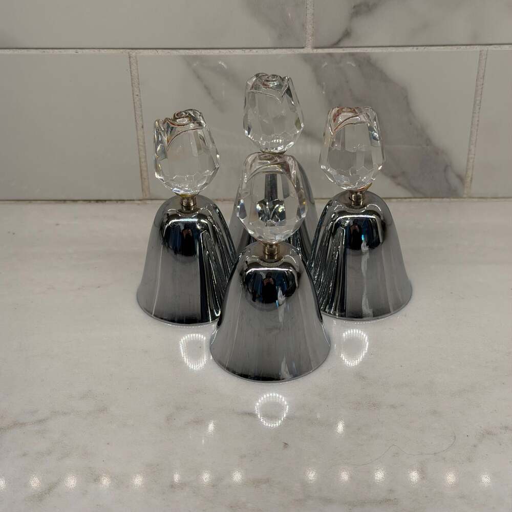 Vintage Silver Decorative Bells with Crystal Faceted Heart Tops ~ Set of 4!